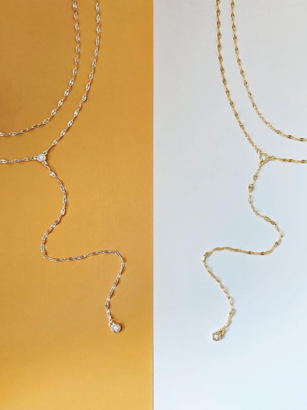 Lariat Silver/Gold Necklace for Women 925 Silver/14K Gold Plated Dainty Long Nec - Picture 7 of 7